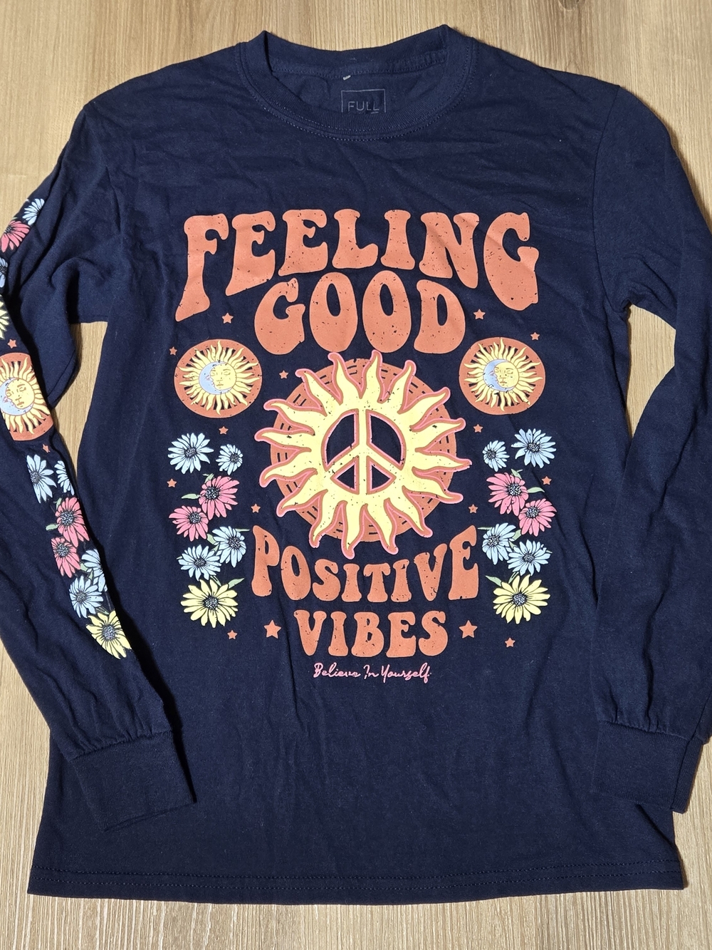 Feeling Good Positive Vibes Long Sleeve Tee - Navy